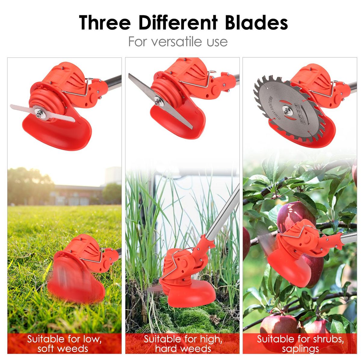 Cordless Grass Trimmer Edger 21V Battery-Powerd Weed Eater Electric Brush Cutter Grass Shears Hedge Trimmer with 4Ah Battery and Charger and Replacement Blades Included for Yard Maintenance