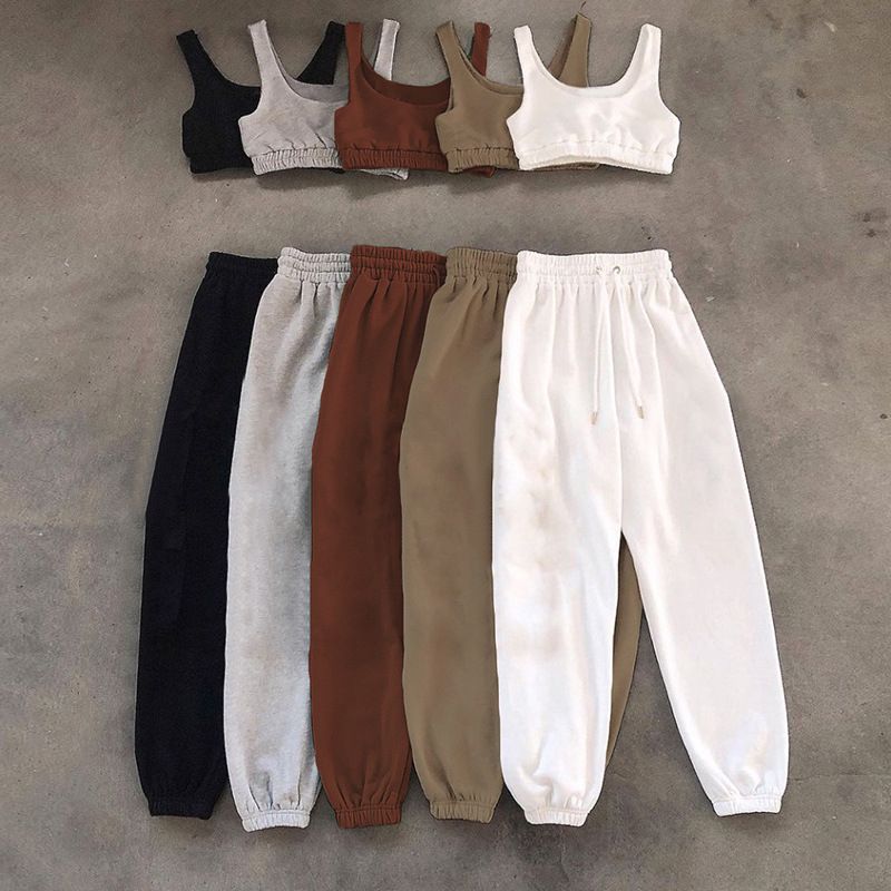 Two Piece Sets Casual Solid Crop Top And Pants Women Tracksuits