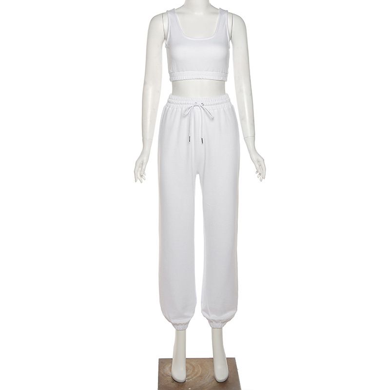Two Piece Sets Casual Solid Crop Top And Pants Women Tracksuits