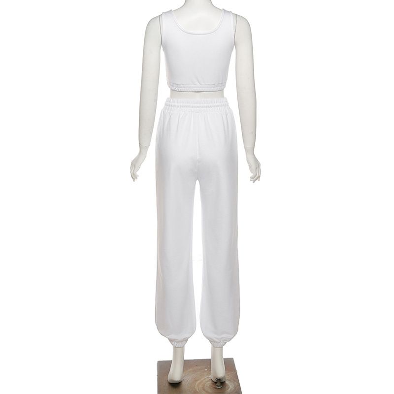 Two Piece Sets Casual Solid Crop Top And Pants Women Tracksuits