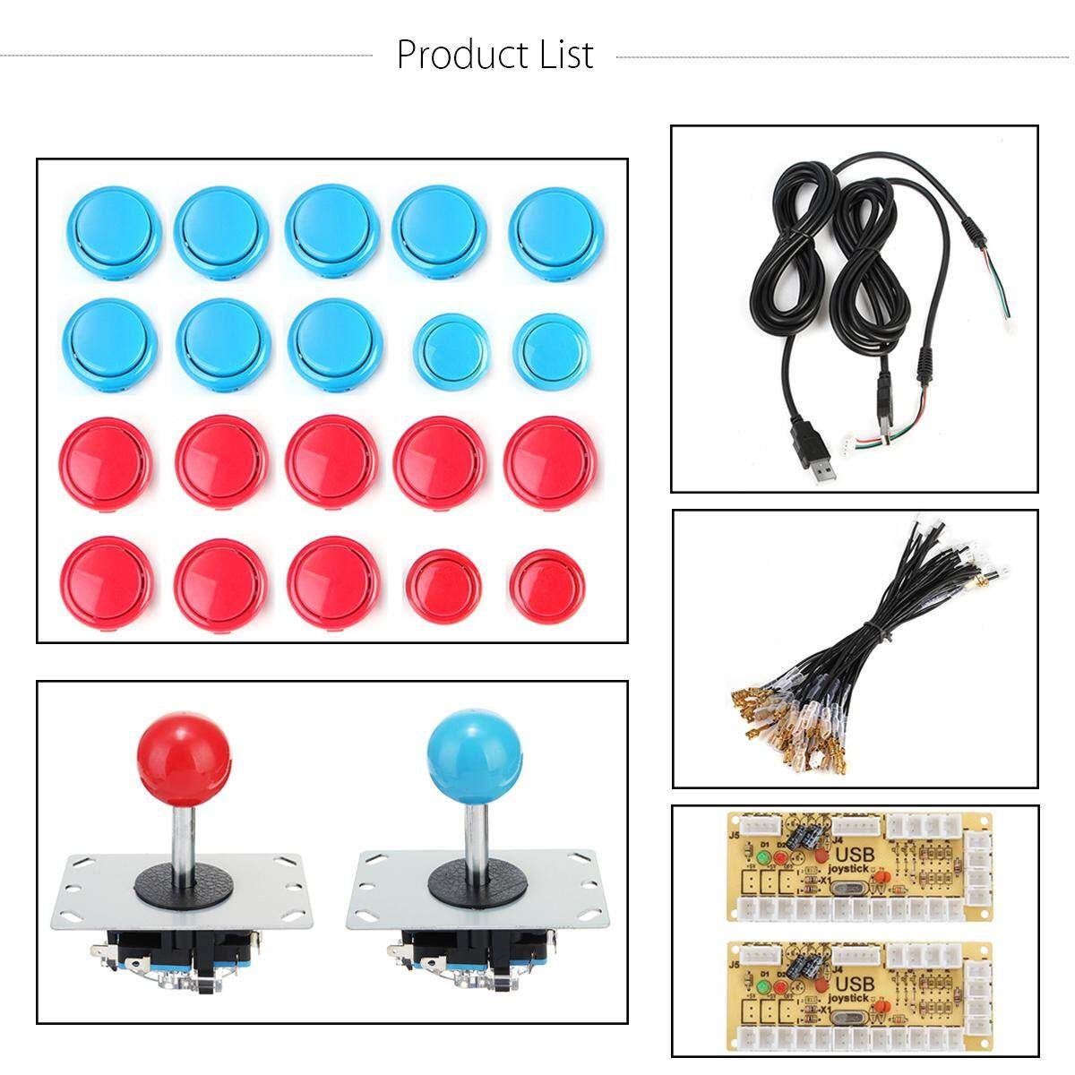 2 Player Arcade Kit USB Encoder To PC Joystick 20 Buttons For MAME Controller Red And Blue