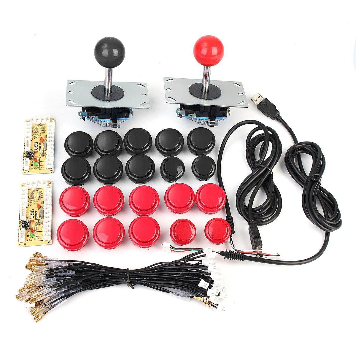 2 Player Arcade Kit USB Encoder To PC Joystick 20 Buttons For MAME Controller Red And Black