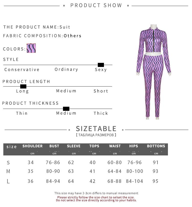 Two Piece Set Women Hipster Zip-up Full Sleeve Top+High Waist Skinny Pants