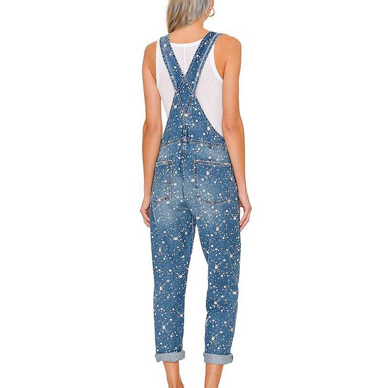 Women Fashion Printed  Denim Rousers Lady Jeans Overalls