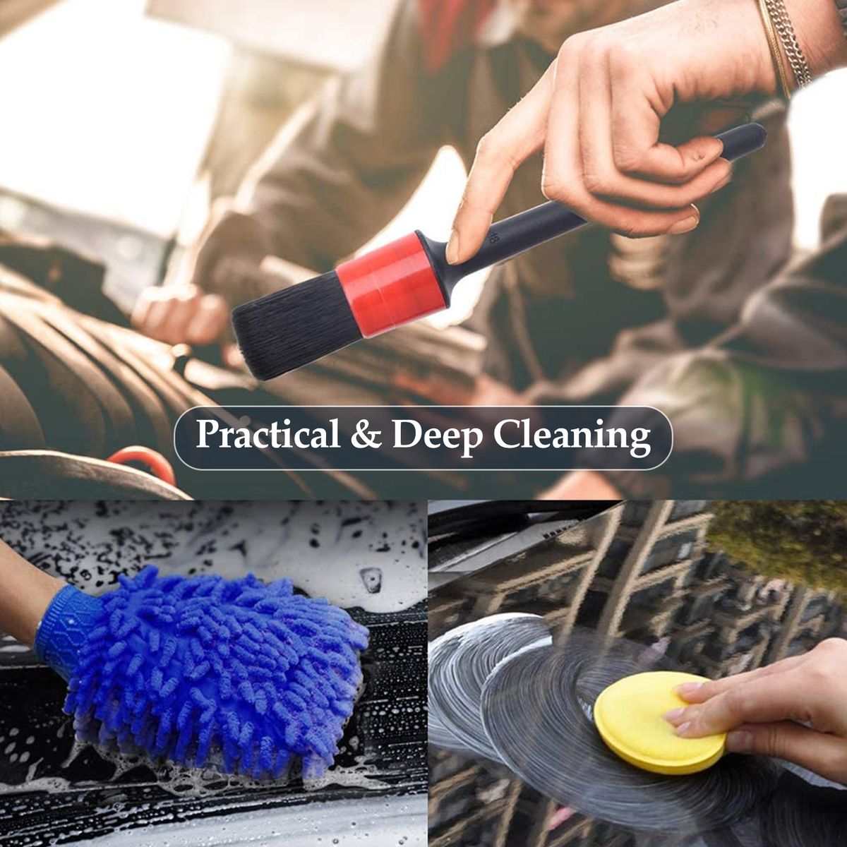 14PCS Car Detailing Brush Kit Set 5 Detail Brush 3 Drill
