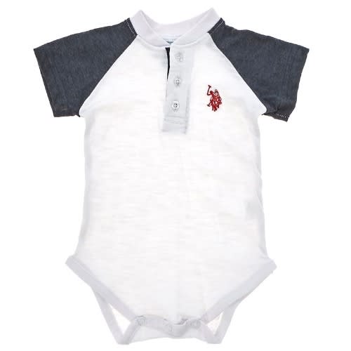 Baby Boys Henley White Bodysuit With Stripe Shortalls
