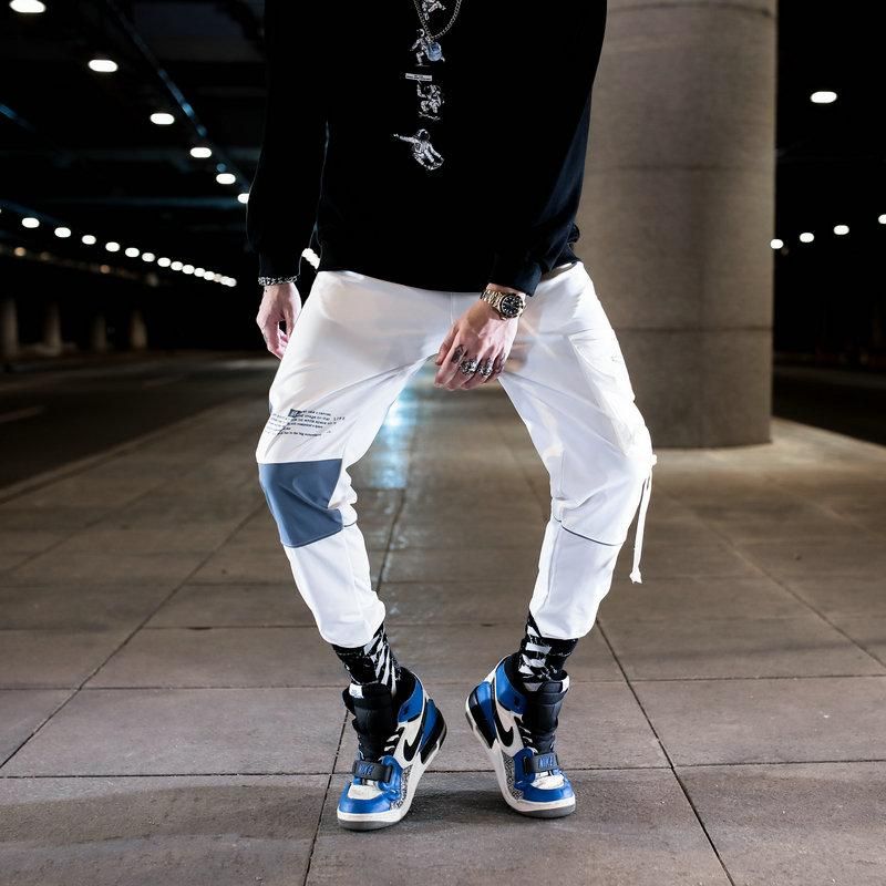 Pants Care with Hip Hop Ribbons for Mens Street Clothing Elastic Waist Trucks Tracksuit Pants with Ribbons