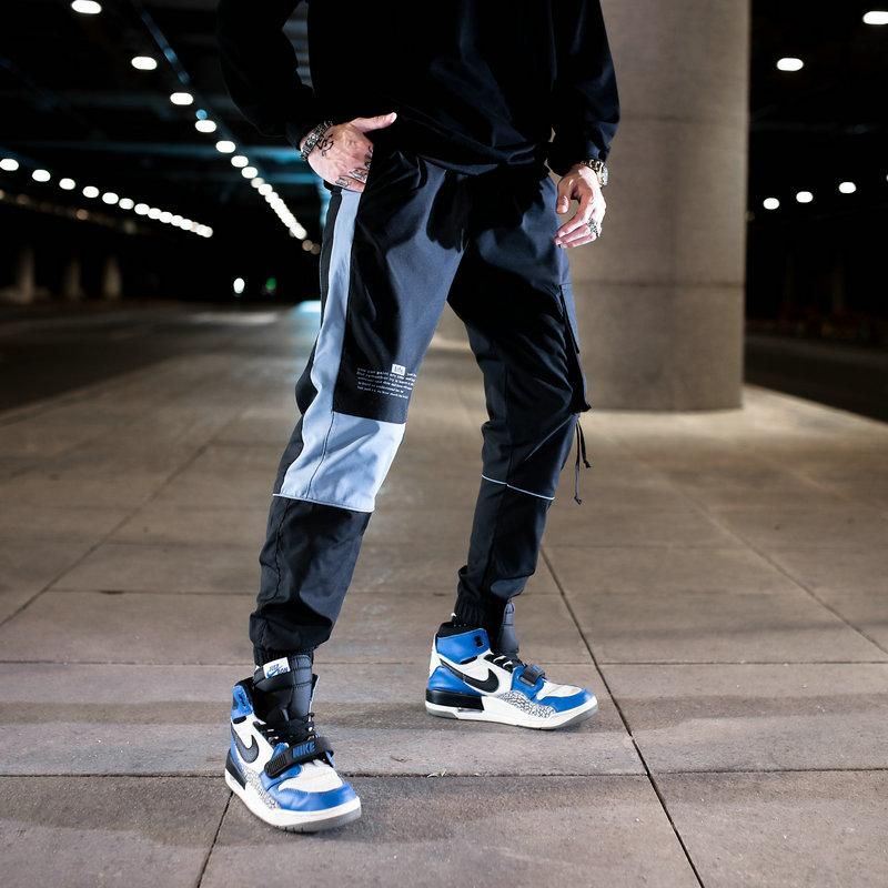 Pants Care with Hip Hop Ribbons for Mens Street Clothing Elastic Waist Trucks Tracksuit Pants with Ribbons