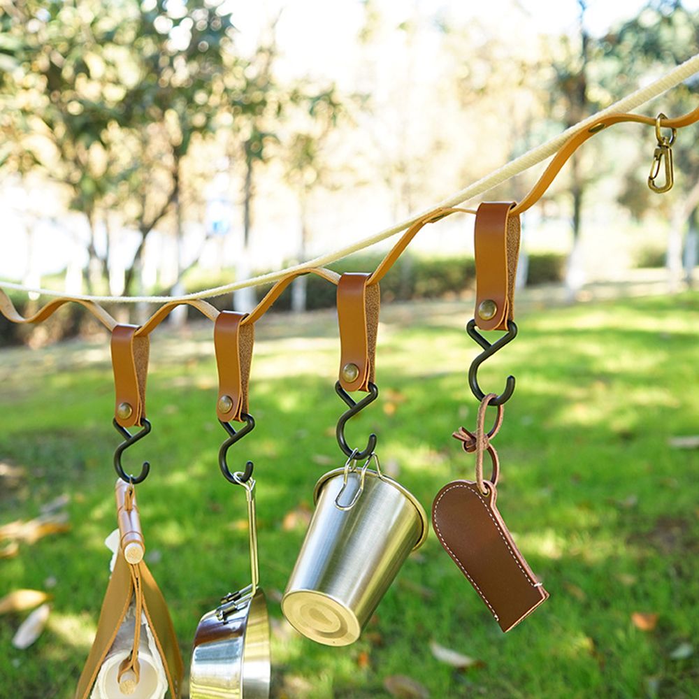 4 PCS Outdoor PU Hook Anti-Wear Metal Button Hanger Camping
