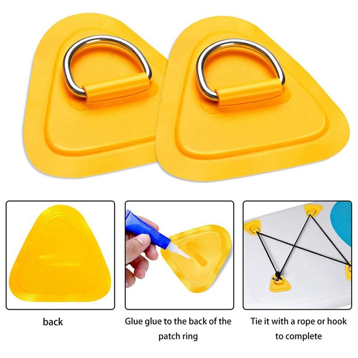 4Pcs Boat Patch Buckle D-shaped SUP Paddle Board Elastic Rope Fixing Buckle Yellow