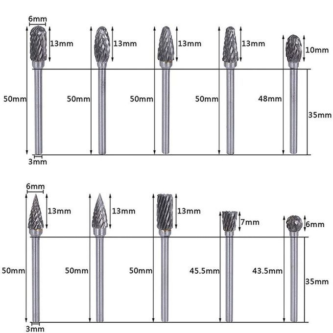 10Pcs Shank Tungsten Carbide Milling Cutter Rotary Tool