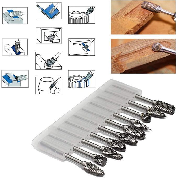 10Pcs Shank Tungsten Carbide Milling Cutter Rotary Tool