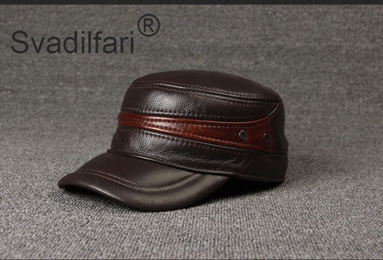 Adjustable Size Leather Baseball Cap Men's Winter Hat  Thicker Warm Cowhide Simple Fashion Male Bone Snapback Dad's Hats-Auburn