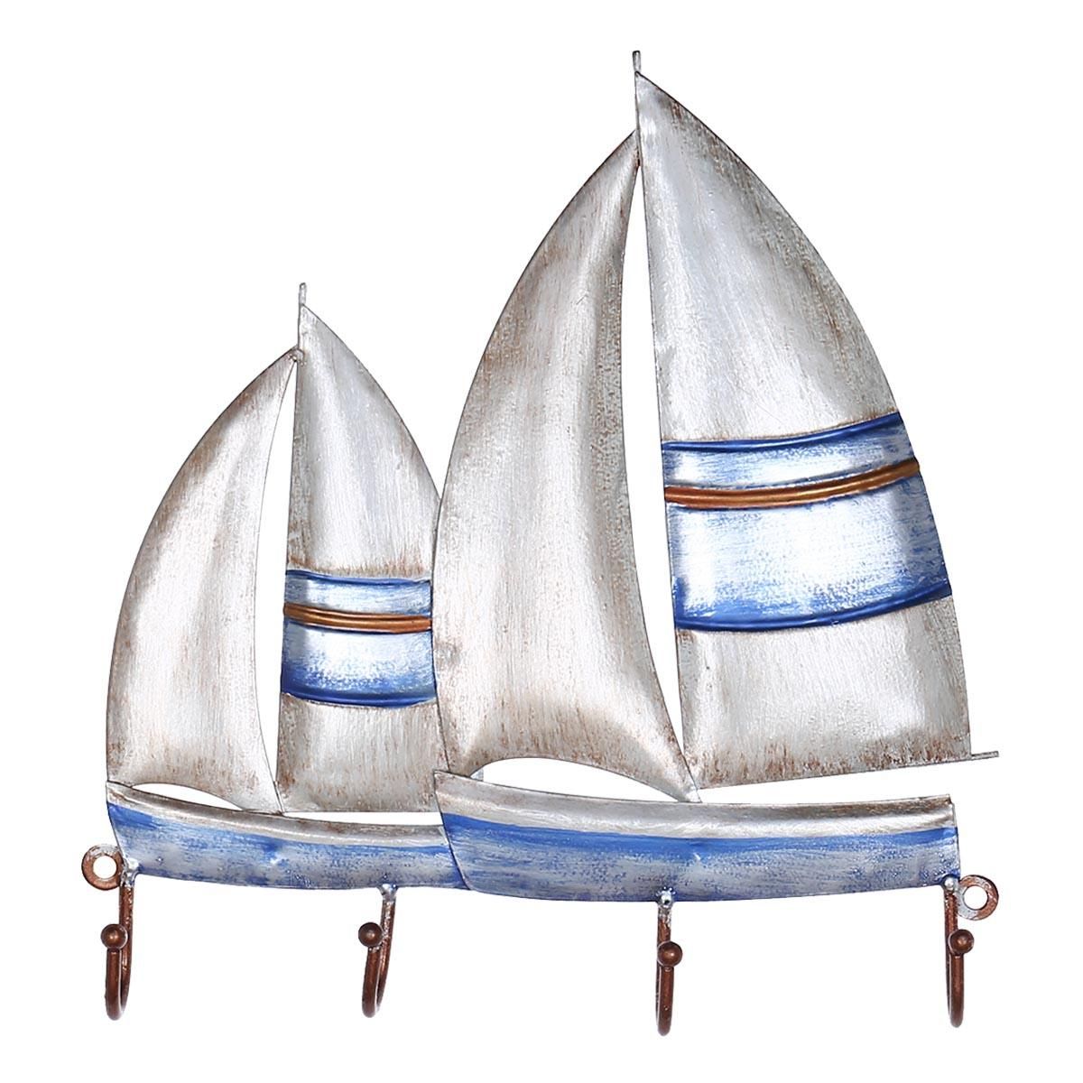 Tooarts Sailing Boat Wall Hook Iron Hanger 4 Hooks for Coats Bags Wall Mount Clothes Holder Decorative Gift