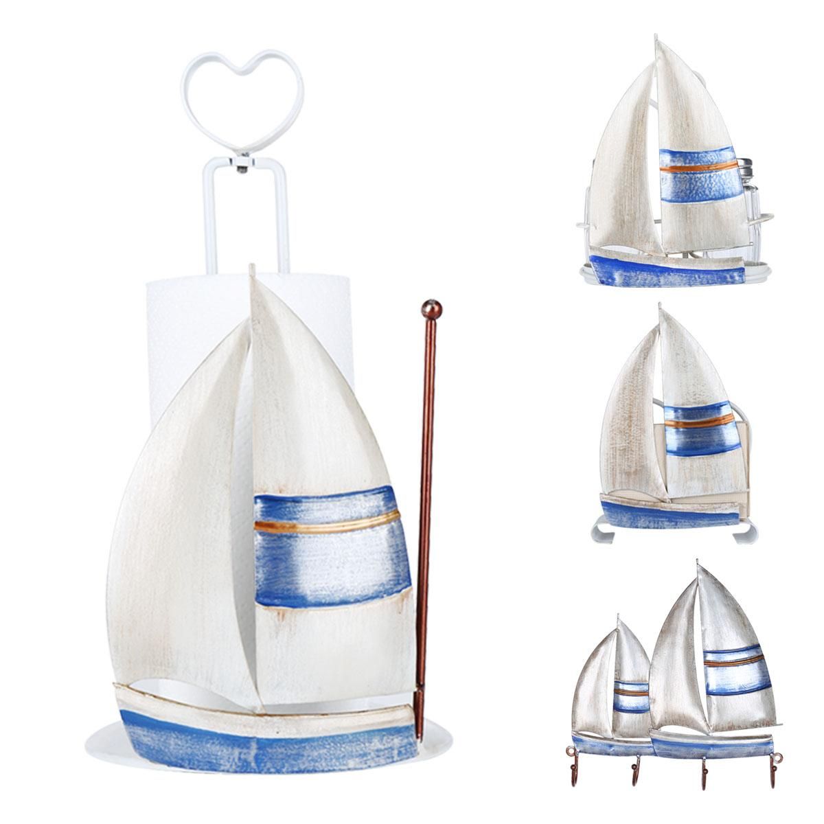 Tooarts Sailing Boat Wall Hook Iron Hanger 4 Hooks for Coats Bags Wall Mount Clothes Holder Decorative Gift