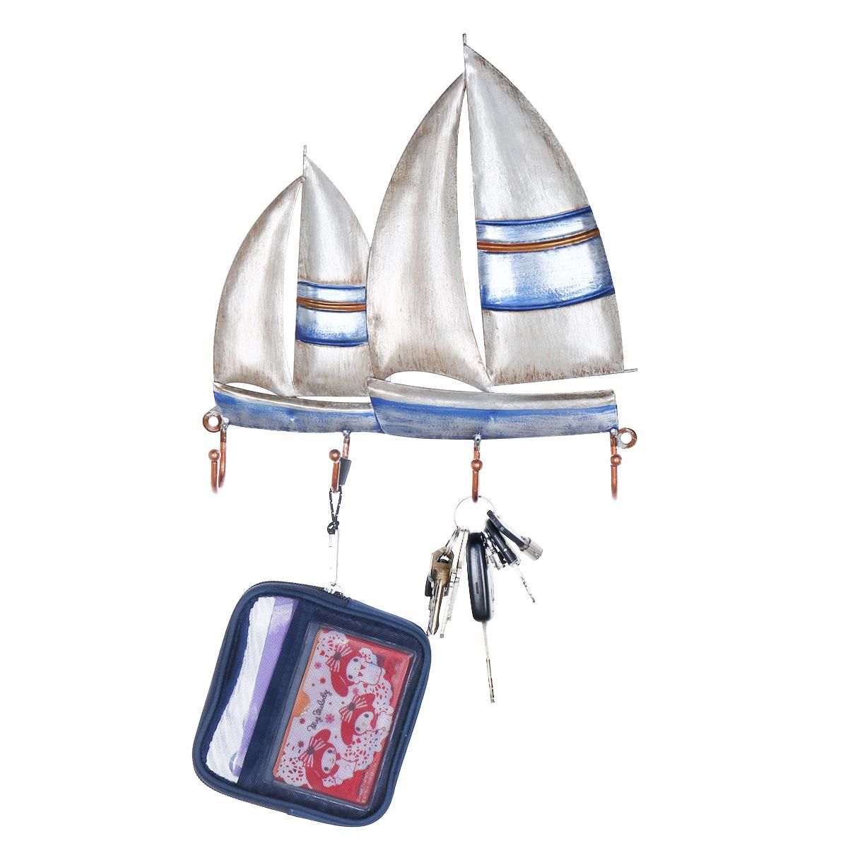 Tooarts Sailing Boat Wall Hook Iron Hanger 4 Hooks for Coats Bags Wall Mount Clothes Holder Decorative Gift