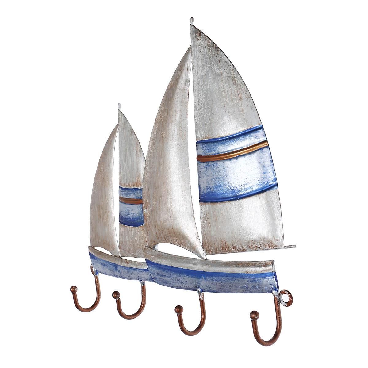 Tooarts Sailing Boat Wall Hook Iron Hanger 4 Hooks for Coats Bags Wall Mount Clothes Holder Decorative Gift