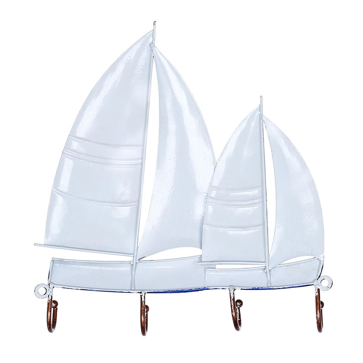 Tooarts Sailing Boat Wall Hook Iron Hanger 4 Hooks for Coats Bags Wall Mount Clothes Holder Decorative Gift