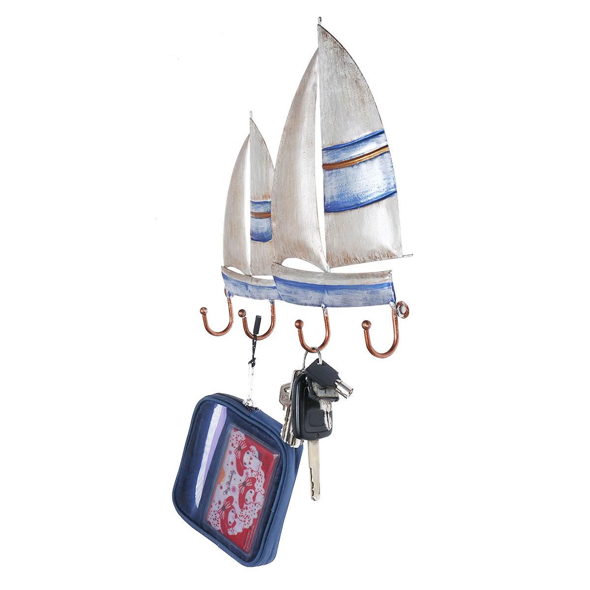 Tooarts Sailing Boat Wall Hook Iron Hanger 4 Hooks for Coats Bags Wall Mount Clothes Holder Decorative Gift