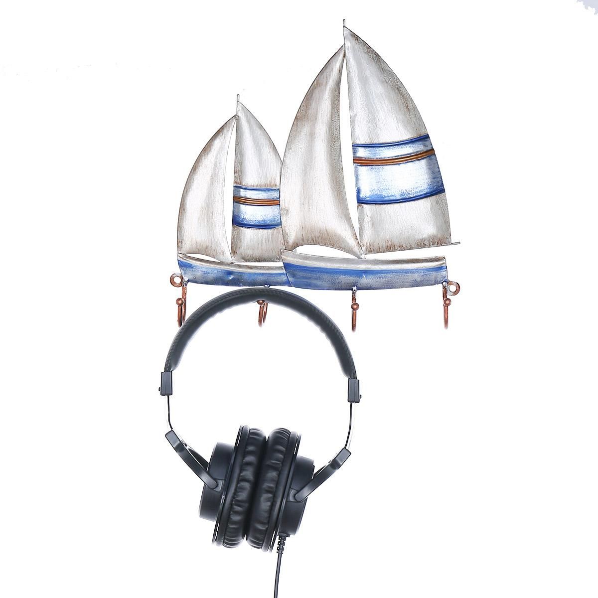 Tooarts Sailing Boat Wall Hook Iron Hanger 4 Hooks for Coats Bags Wall Mount Clothes Holder Decorative Gift