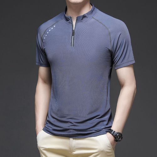 Small Stand-up Collar Stretch Ice Silk Breathable Quick Dry Men's Polo Shirt
