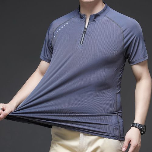 Small Stand-up Collar Stretch Ice Silk Breathable Quick Dry Men's Polo Shirt