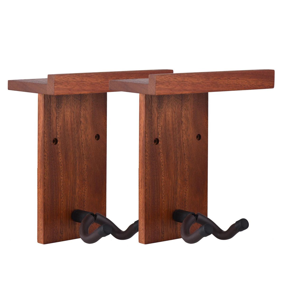 2pcs Multifunction Wall Guitar Hanger DIY Kit Mahogany Wooden Wall Mounted Hanger Shelf Pick Holder Screw Fixed for Acoustic Classic Electric Guitars Bass Ukulele Household Ornaments