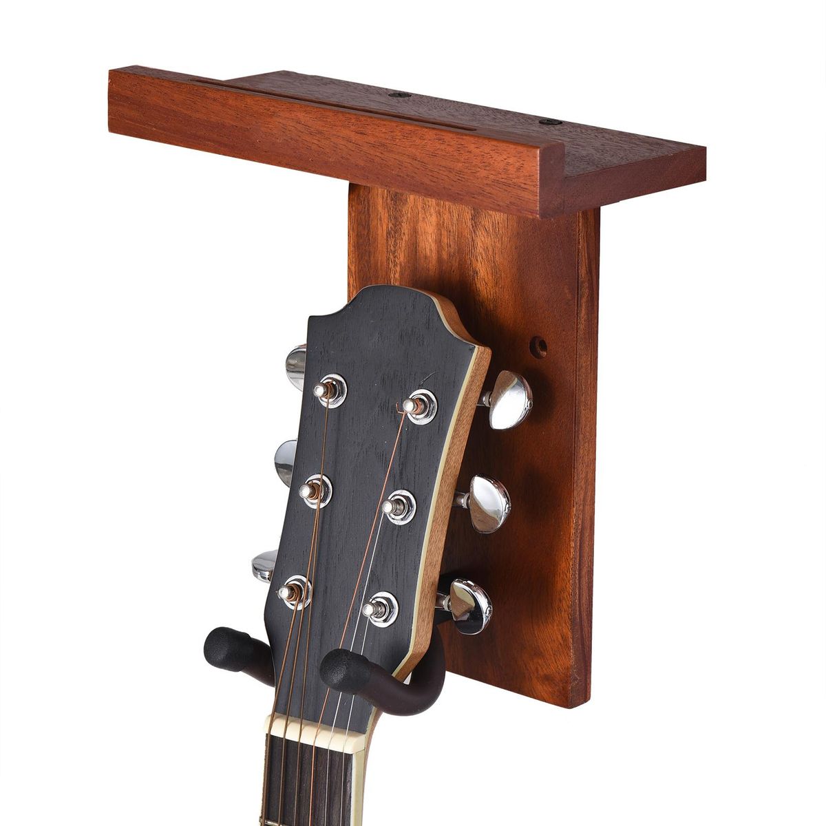 2pcs Multifunction Wall Guitar Hanger DIY Kit Mahogany Wooden Wall Mounted Hanger Shelf Pick Holder Screw Fixed for Acoustic Classic Electric Guitars Bass Ukulele Household Ornaments
