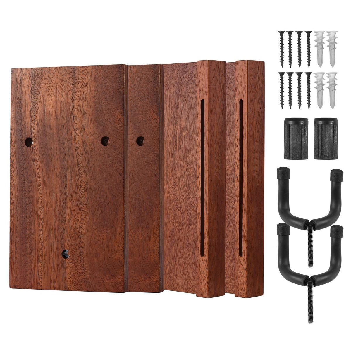 2pcs Multifunction Wall Guitar Hanger DIY Kit Mahogany Wooden Wall Mounted Hanger Shelf Pick Holder Screw Fixed for Acoustic Classic Electric Guitars Bass Ukulele Household Ornaments