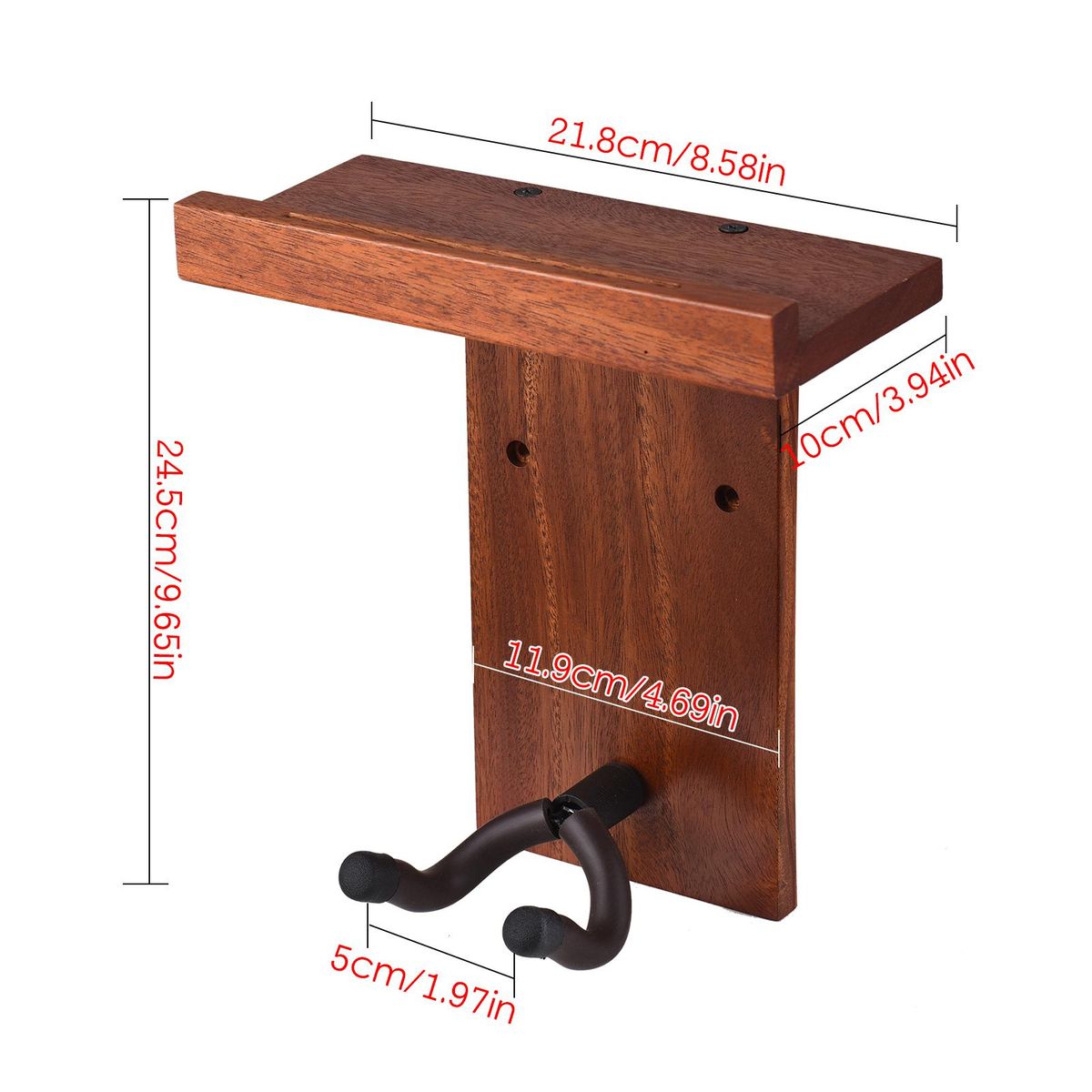 2pcs Multifunction Wall Guitar Hanger DIY Kit Mahogany Wooden Wall Mounted Hanger Shelf Pick Holder Screw Fixed for Acoustic Classic Electric Guitars Bass Ukulele Household Ornaments