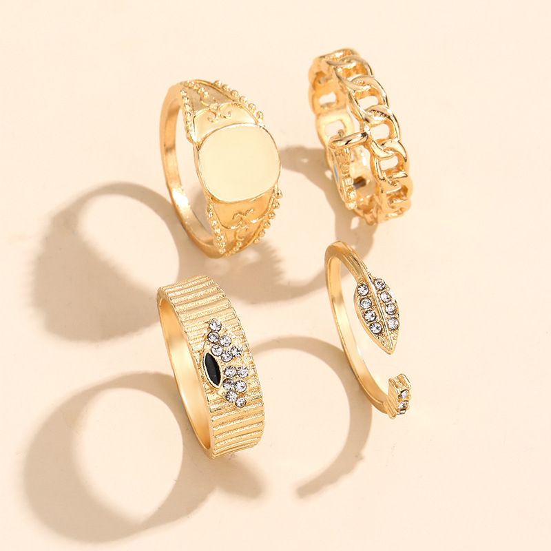 Gold-plated  Eye Leaf Open Ring Set Of 4 Sets