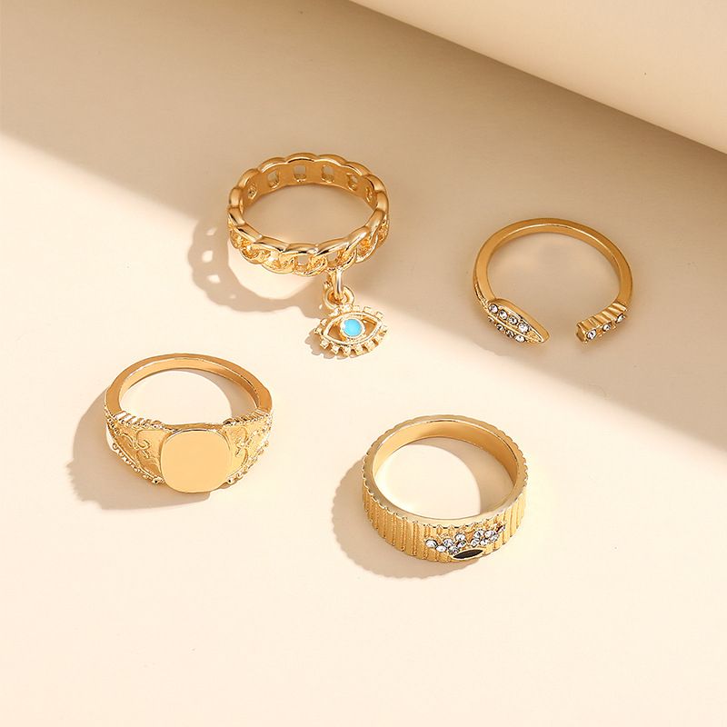 Gold-plated  Eye Leaf Open Ring Set Of 4 Sets