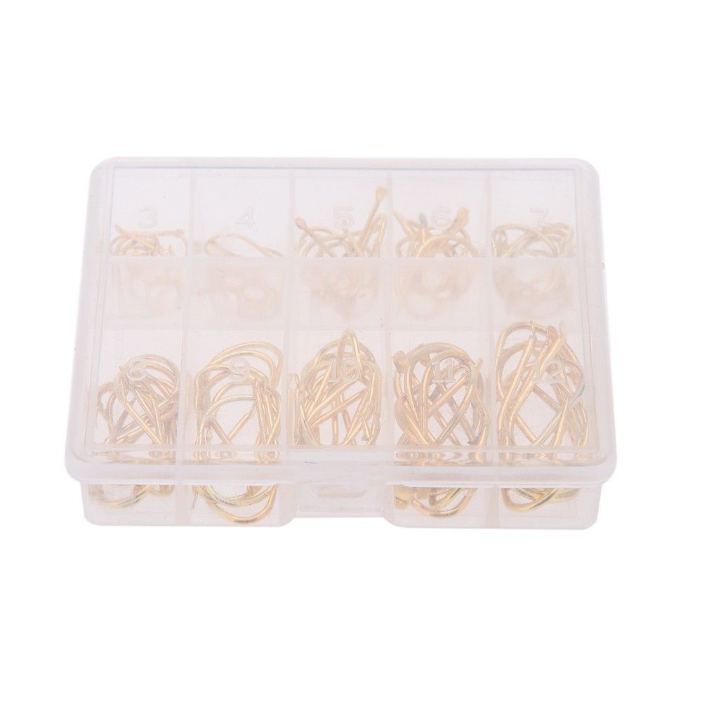 Golden 100PCS 10 Size Fishing Hooks Sharpened Fishing Needle