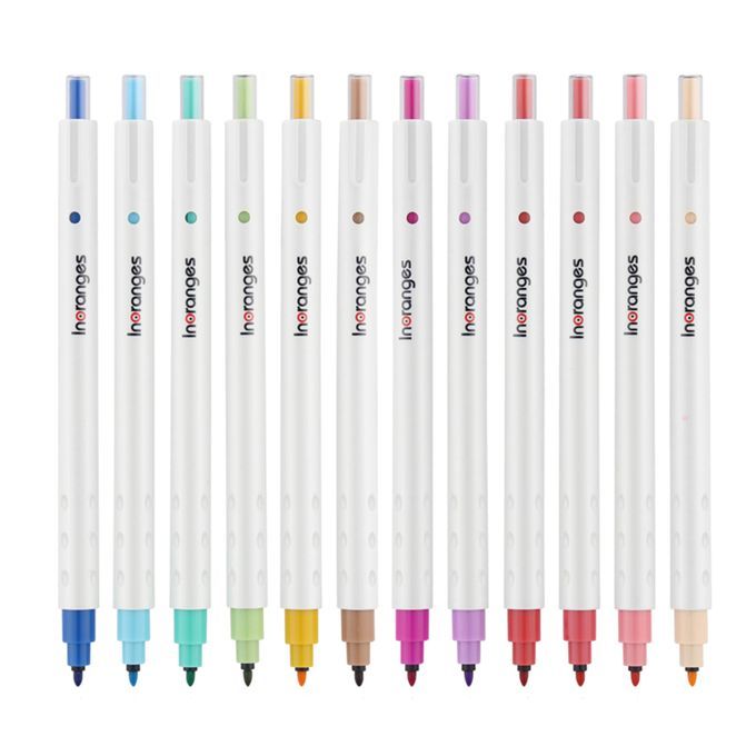 12 Color Ink Pens Retractable Water Base Quick-dry Ink