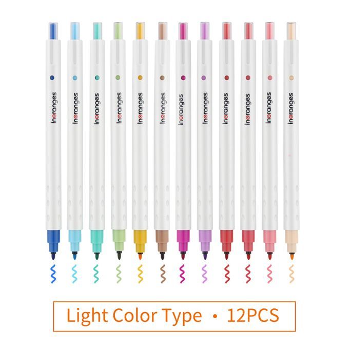 12 Color Ink Pens Retractable Water Base Quick-dry Ink