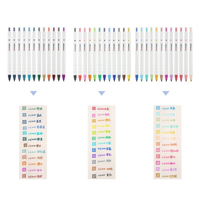 12 Color Ink Pens Retractable Water Base Quick-dry Ink
