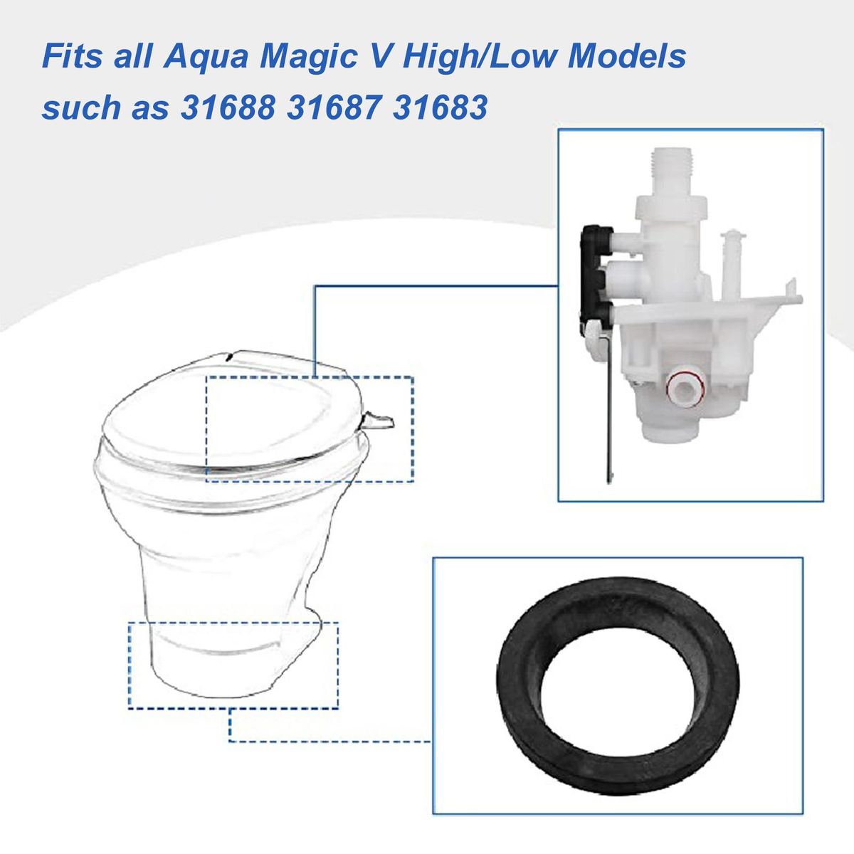 RV Toilet Water Valve Replacement Kit Replacement for Thetford Aqua Magic V High and Low Model RV Toilet Parts 31705, 31688 31687 31683