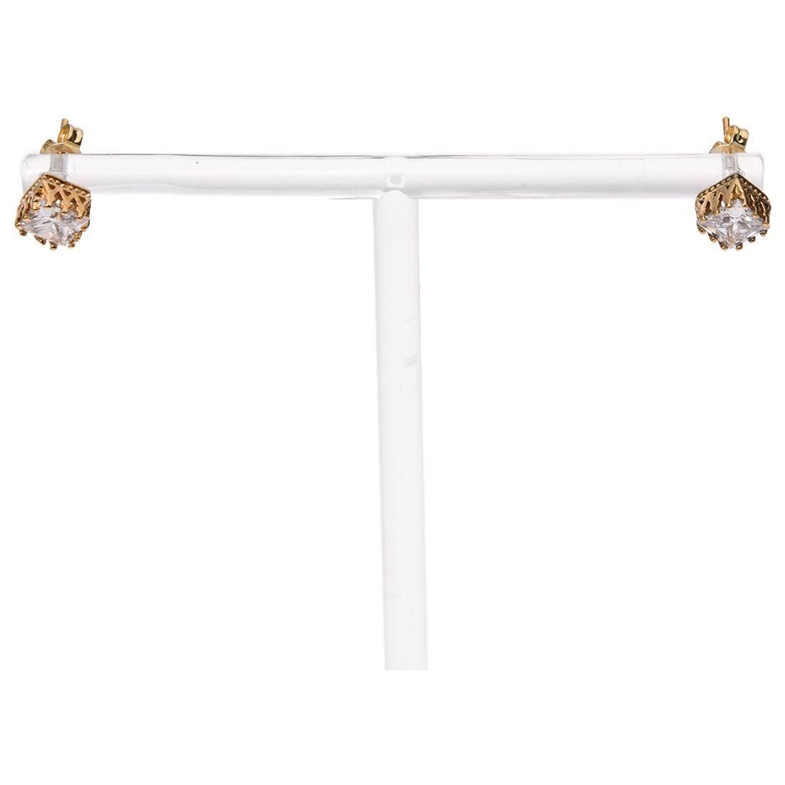 Men's Women's Square Crown Hollow Stud Earrings Gold  White
