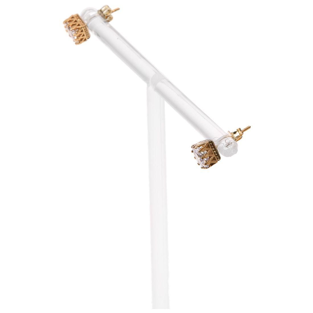 Men's Women's Square Crown Hollow Stud Earrings Gold  White