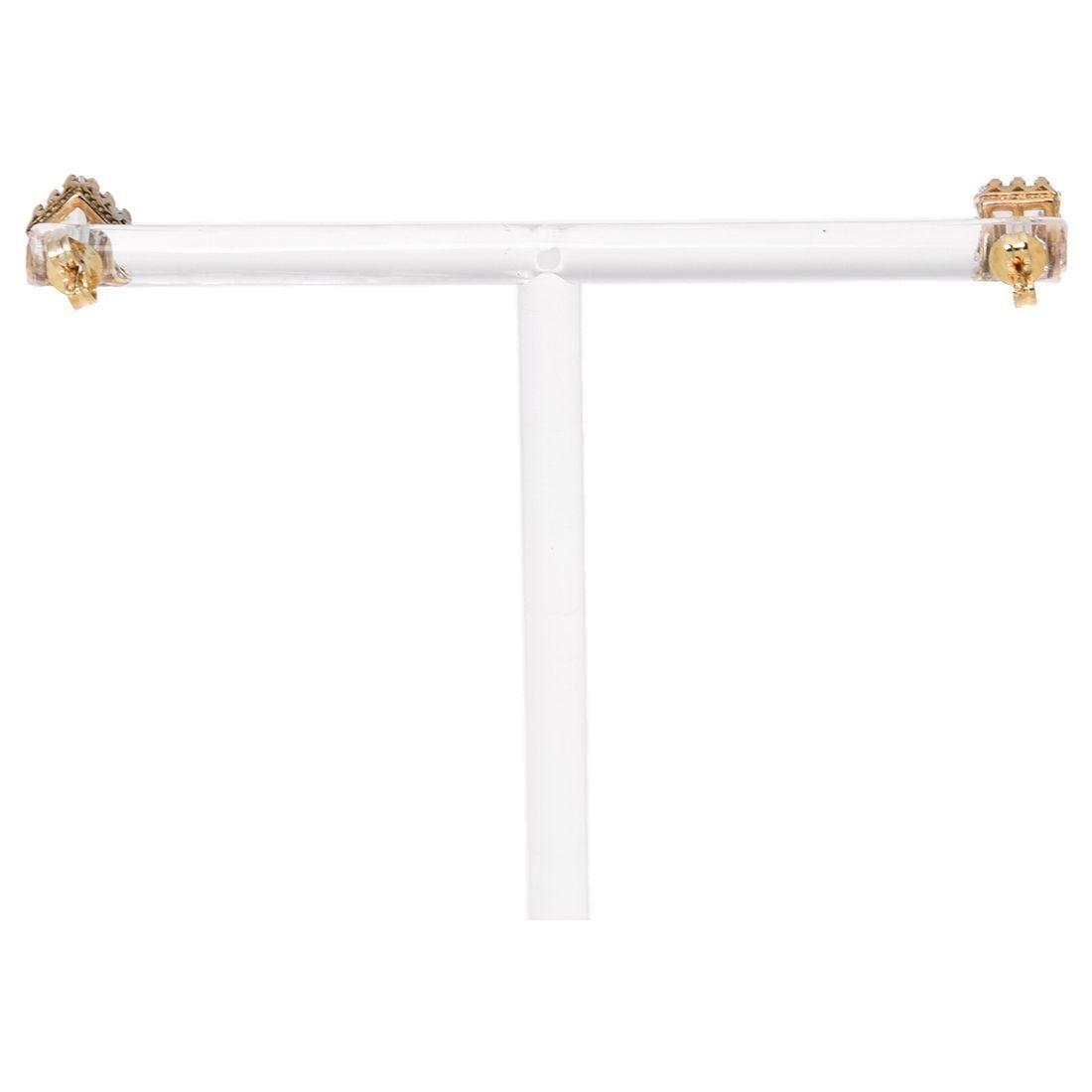 Men's Women's Square Crown Hollow Stud Earrings Gold  White