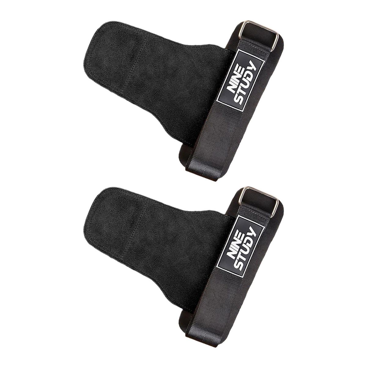 1 Pair Weight Lifting Guards Gymnastics Hand Grips with Integrated Wrist Wrap Black