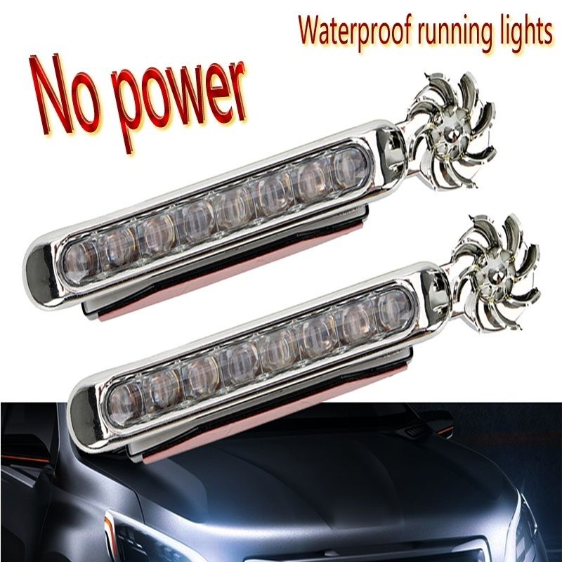 LED Wind Powered Car Daytime Running Lights Auto Decorative Lamp With Rotation Fan No Need External Power Supply