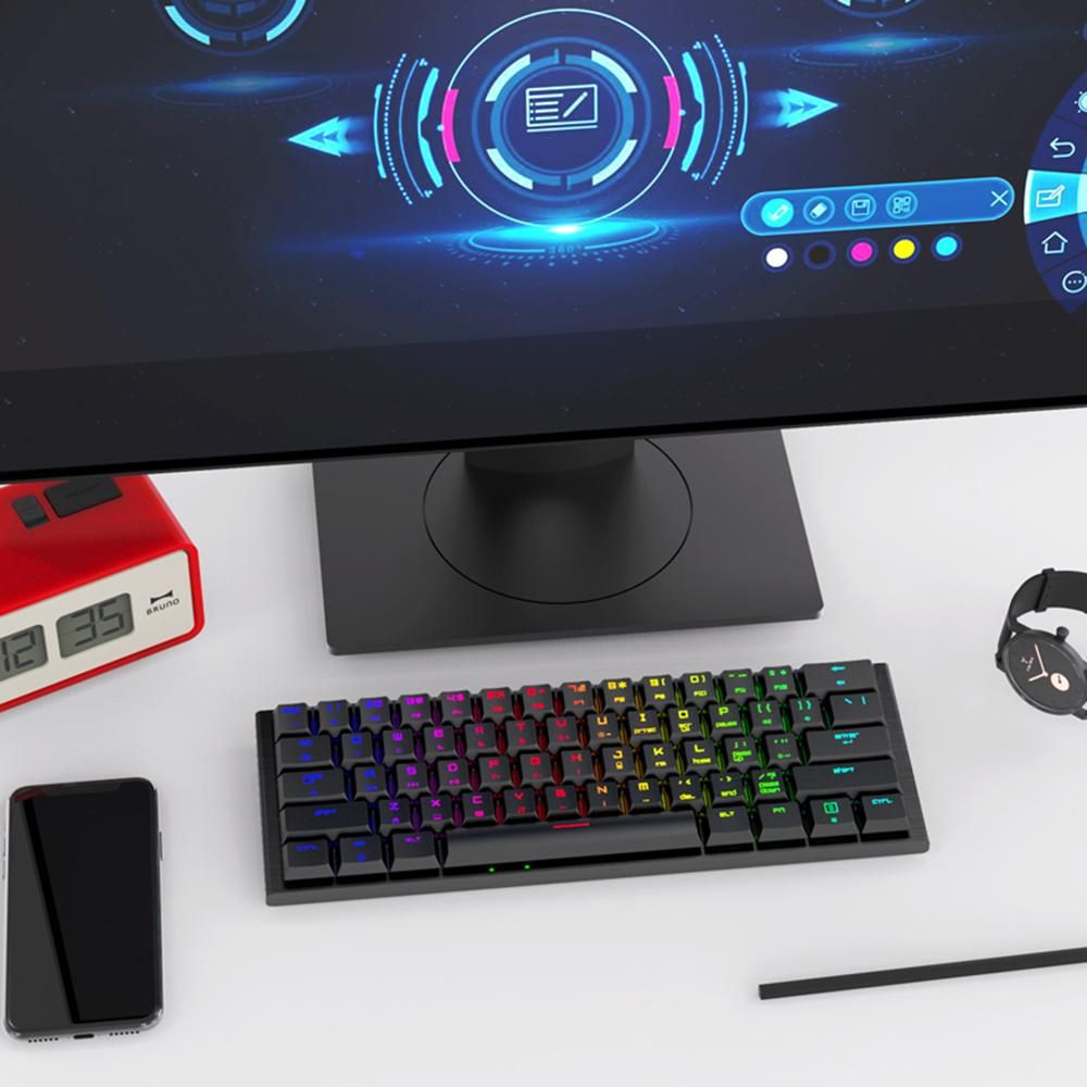 Magic-Refiner MK28 Three-mode Mechanical Keyboard 61 Keys RGB Keyboard Support BT5.0/2.4G/USB Wired Connection Red Switches Black