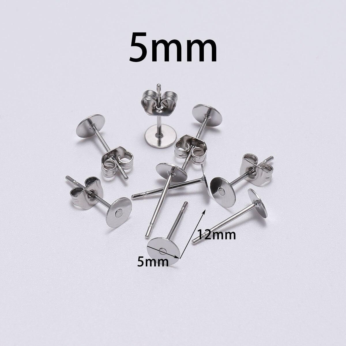 Stainless Steel Blank Post Earring Stud Base Pins With Earring Plug Supplies for Jewelry Making DIY Earrings