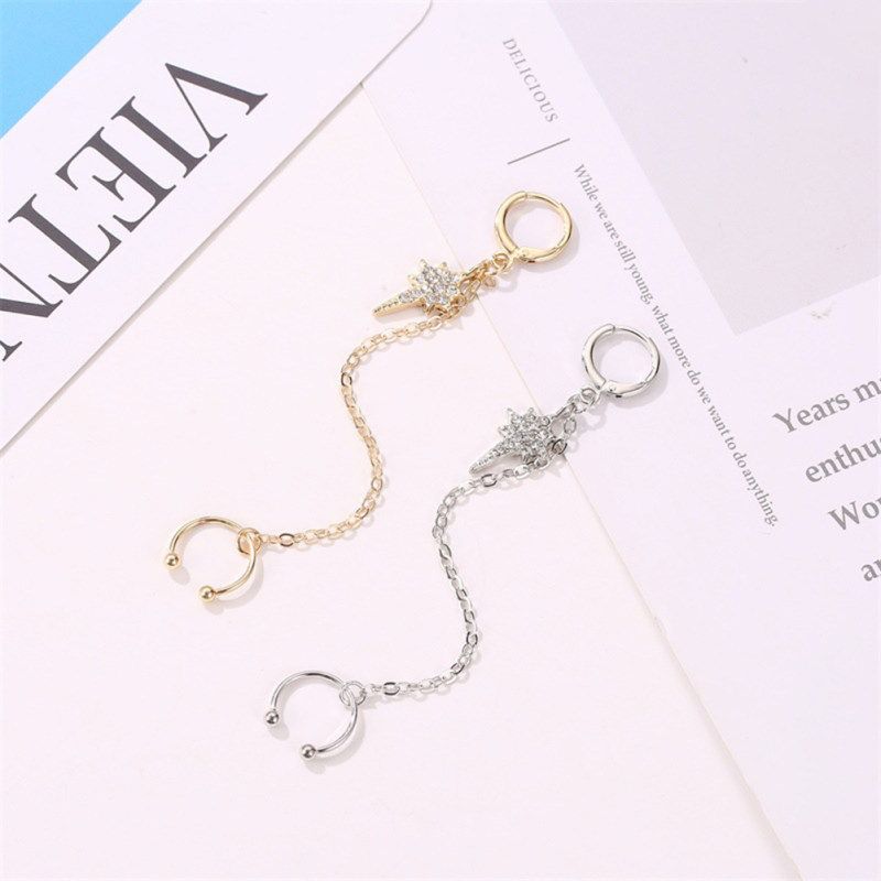 1Pc Women Fashion Ear Cuff Clip Long Chain-Golden 7256