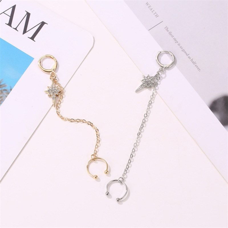 1Pc Women Fashion Ear Cuff Clip Long Chain-Golden 7256