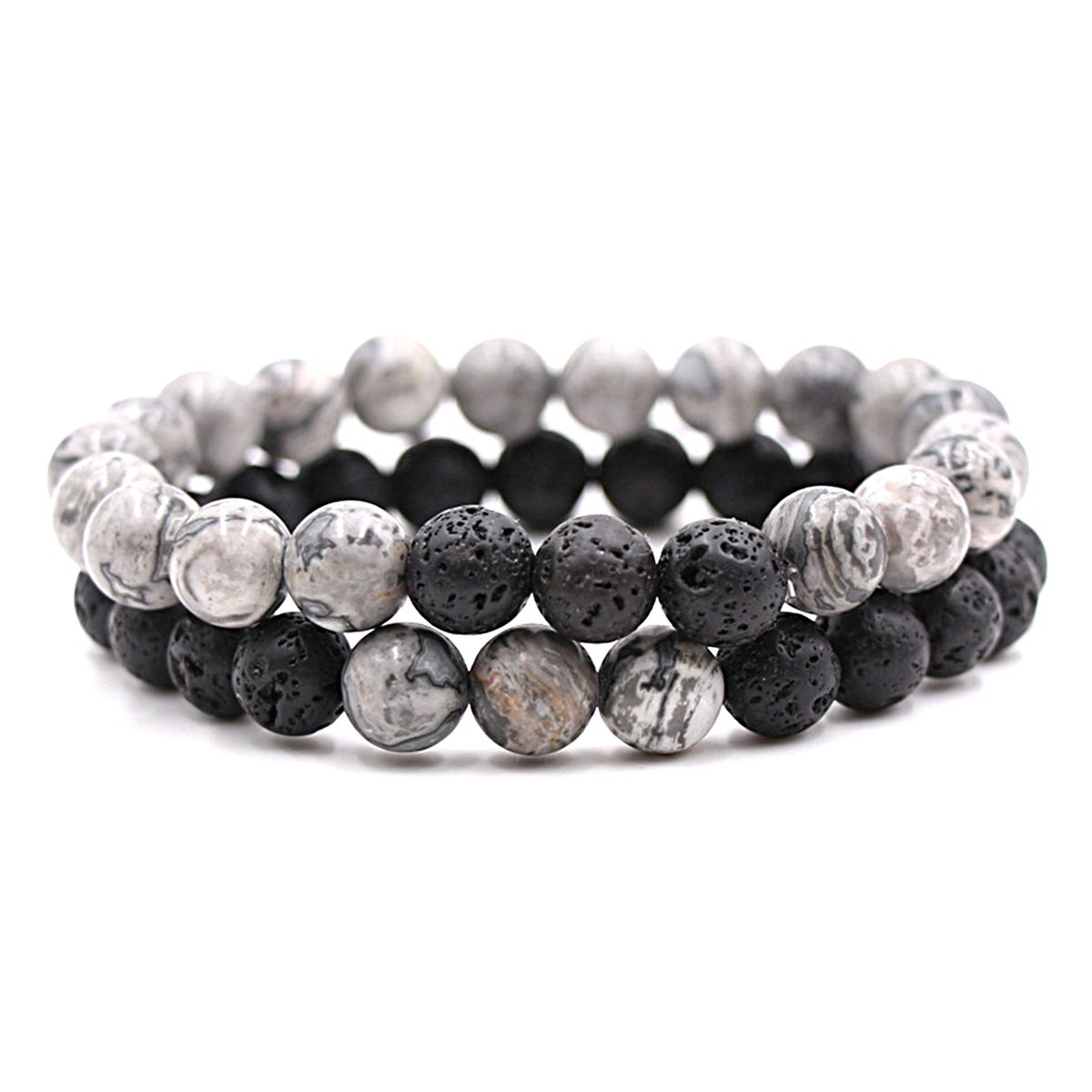 2Pcs Beaded Bracelet Couples Distance Black White Bracelet D