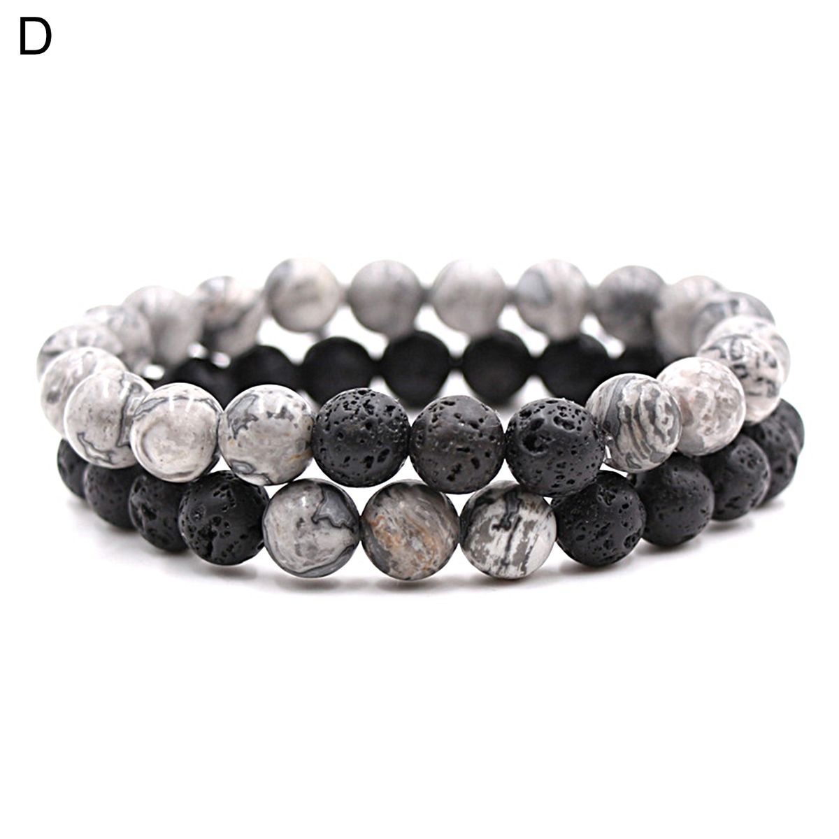 2Pcs Beaded Bracelet Couples Distance Black White Bracelet D