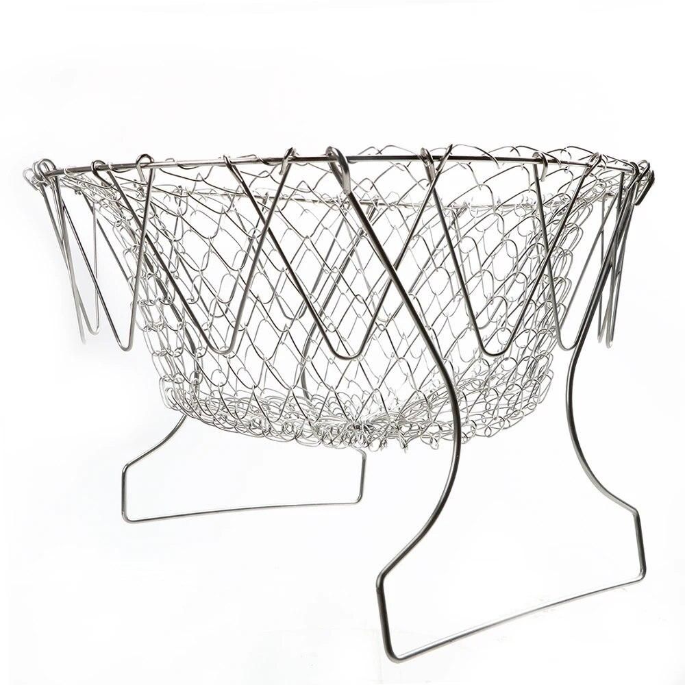 Fryer Tool Foldable Kitchen Tool Steam Rinse Strainer Cooking Basket Stainless Steel Colander