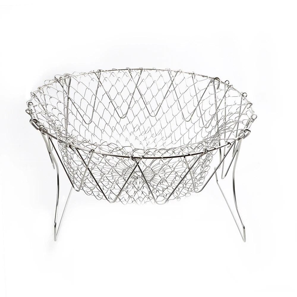 Fryer Tool Foldable Kitchen Tool Steam Rinse Strainer Cooking Basket Stainless Steel Colander
